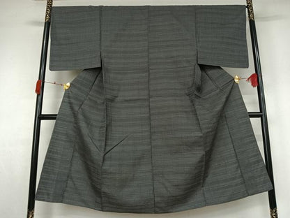 平和屋着物▽男性　お召　単衣　横段文　正絹　逸品　AABK3836jh