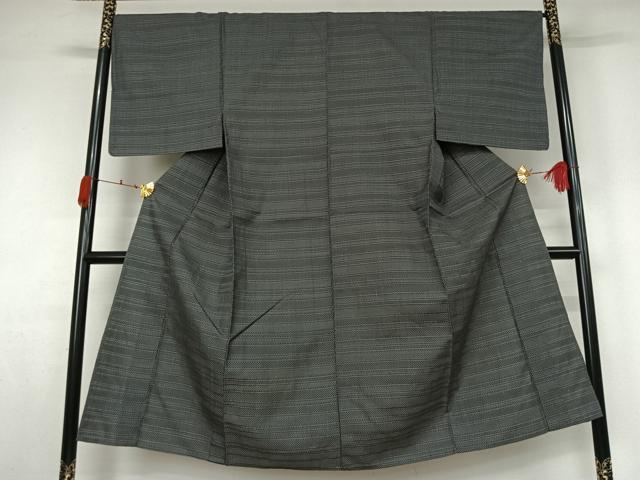 平和屋着物▽男性　お召　単衣　横段文　正絹　逸品　AABK3836jh