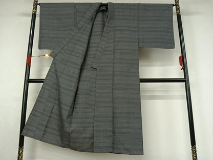 平和屋着物▽男性　お召　単衣　横段文　正絹　逸品　AABK3836jh