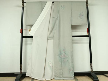 平和屋着物▽訪問着　無双　紗袷　紗×絽　草花文　金彩　正絹　逸品　AABK3837jh
