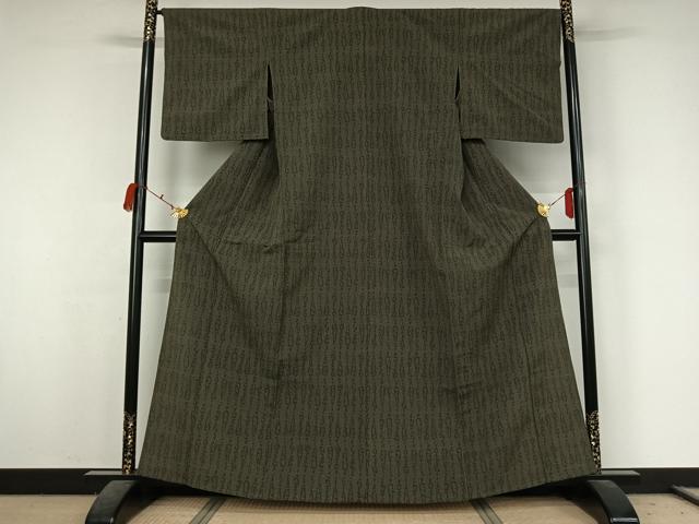 平和屋着物▽お召 単衣 幾何学文様 正絹 逸品 AABK3838jh