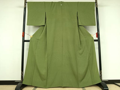 平和屋着物▽上質な色無地　単衣　柳色　正絹　逸品　AABK3840jh