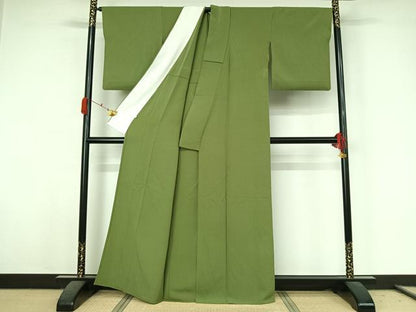 平和屋着物▽上質な色無地　単衣　柳色　正絹　逸品　AABK3840jh