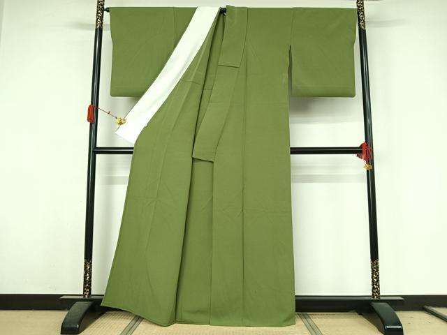 平和屋着物▽上質な色無地　単衣　柳色　正絹　逸品　AABK3840jh