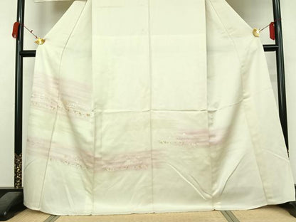 平和屋着物▽訪問着　単衣　刺繍　花鳥文　暈し染め　金彩　正絹　逸品　AABK3843jh
