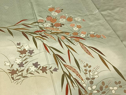 平和屋着物▽訪問着　単衣　駒刺繍　草花文　暈し染め　金彩　正絹　逸品　AABK3844jh