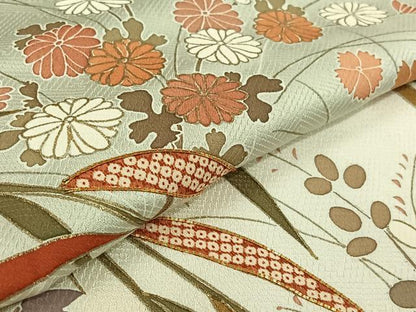 平和屋着物▽訪問着　単衣　駒刺繍　草花文　暈し染め　金彩　正絹　逸品　AABK3844jh