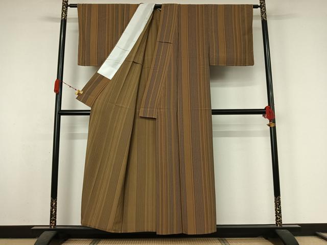 平和屋着物▽服飾評論家　市田ひろみ　小紋　単衣　縞　正絹　逸品　未使用　AABK3845jh