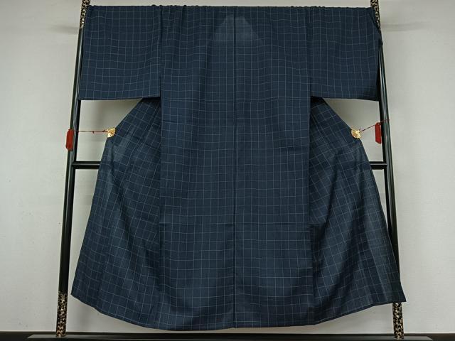 平和屋着物▽男性　小紋　単衣　格子　キングサイズ　綿　AABK3850jh