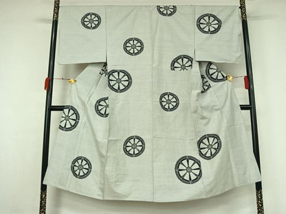 平和屋着物▽男性　紬　単衣　源氏車文　正絹　逸品　AABK3851jh