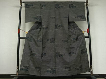 平和屋着物▽本場大島紬　単衣　7マルキ　草花文　正絹　逸品　AABK3854jh