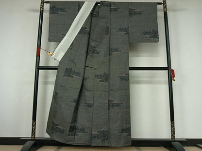 平和屋着物▽本場大島紬　単衣　7マルキ　草花文　正絹　逸品　AABK3854jh