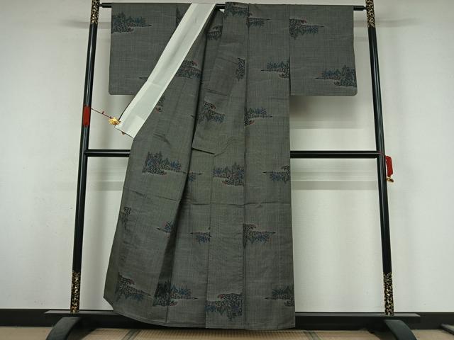 平和屋着物▽本場大島紬　単衣　7マルキ　草花文　正絹　逸品　AABK3854jh