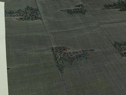 平和屋着物▽本場大島紬　単衣　7マルキ　草花文　正絹　逸品　AABK3854jh