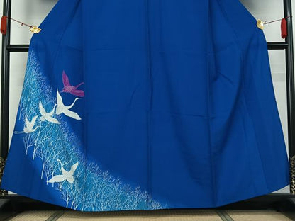 平和屋着物▽訪問着　単衣　飛鶴文　暈し染め　金彩　洗える着物　AABK3857jh