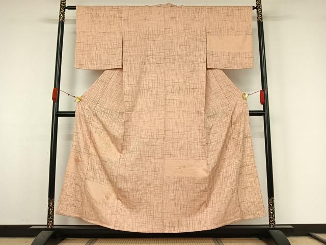 平和屋着物▽訪問着　単衣　駒刺繍　横段花丸文　正絹　逸品　AABK3858jh