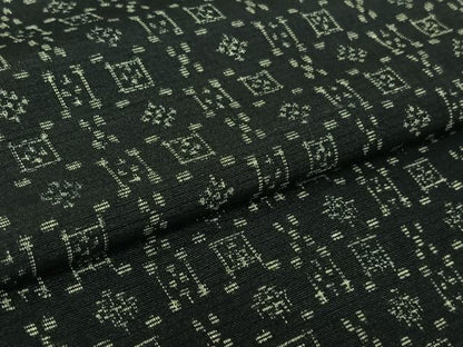 平和屋着物▽上質な紬　単衣　幾何学文様　黒地　正絹　逸品　AABK3859jh