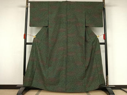 平和屋着物▽小紋　単衣　切嵌花文　洗える着物　AABK3862jh