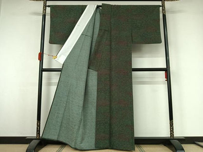 平和屋着物▽小紋　単衣　切嵌花文　洗える着物　AABK3862jh