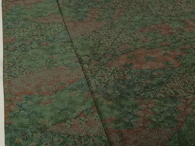 平和屋着物▽小紋　単衣　切嵌花文　洗える着物　AABK3862jh