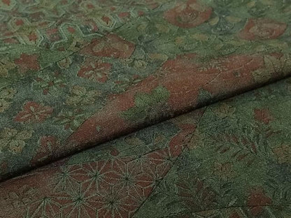 平和屋着物▽小紋　単衣　切嵌花文　洗える着物　AABK3862jh