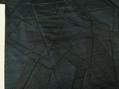 平和屋着物▽上質な紬　単衣　幾何学文様　正絹　逸品　AABK3864jh