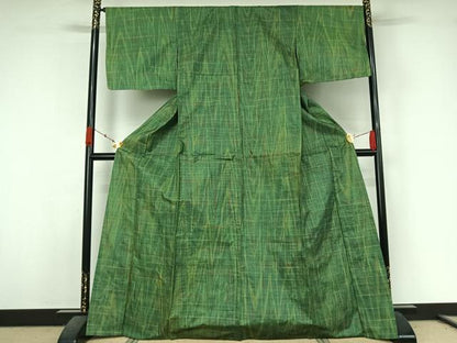 平和屋着物▽上質な紬　単衣　格子　正絹　逸品　未使用　AABK3865jh