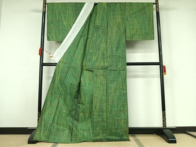 平和屋着物▽上質な紬　単衣　格子　正絹　逸品　未使用　AABK3865jh
