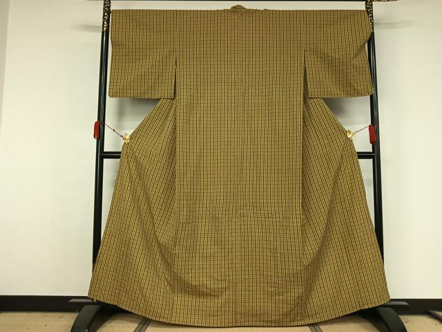 平和屋着物▽小紋　単衣　格子　綿　AABK3866jh