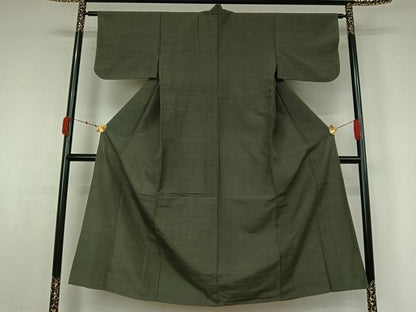平和屋着物▽上質な紬　単衣　色無地　革色　正絹　逸品　AABK3868jh