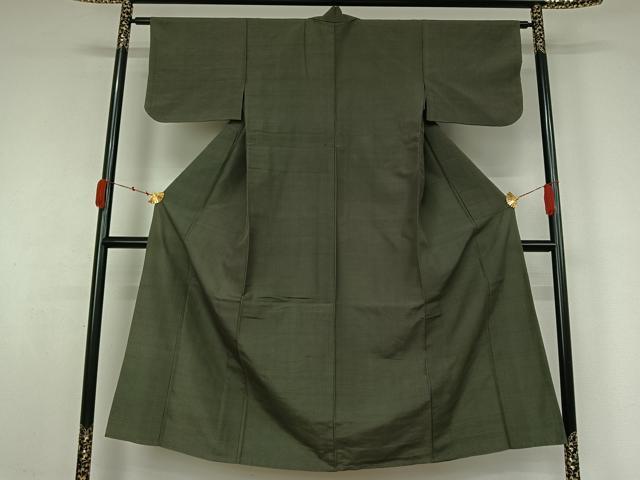 平和屋着物▽上質な紬　単衣　色無地　革色　正絹　逸品　AABK3868jh