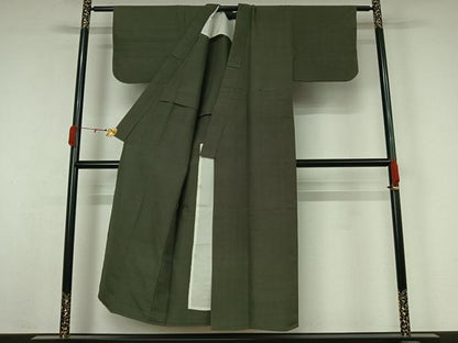 平和屋着物▽上質な紬　単衣　色無地　革色　正絹　逸品　AABK3868jh