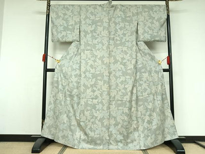 平和屋着物▽お召　単衣　枝花文　正絹　逸品　AABK3869jh