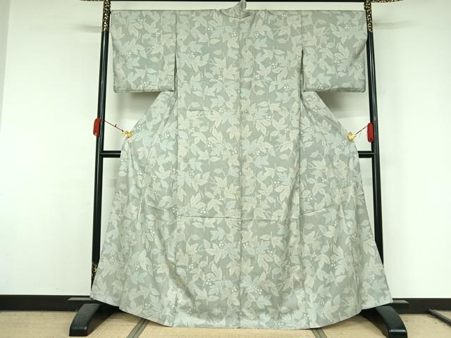 平和屋着物▽お召　単衣　枝花文　正絹　逸品　AABK3869jh