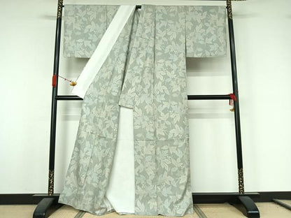 平和屋着物▽お召　単衣　枝花文　正絹　逸品　AABK3869jh