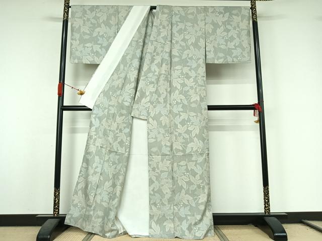 平和屋着物▽お召　単衣　枝花文　正絹　逸品　AABK3869jh