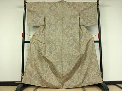 平和屋着物▽本場大島紬　単衣　7マルキ　松皮菱花文　正絹　逸品　AABK3870jh