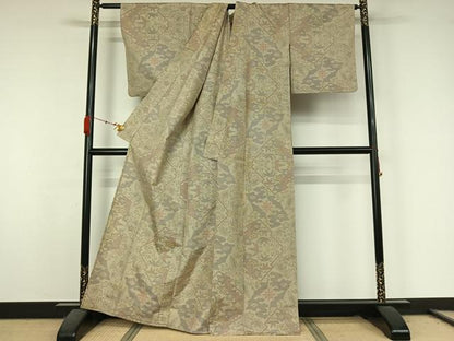 平和屋着物▽本場大島紬　単衣　7マルキ　松皮菱花文　正絹　逸品　AABK3870jh
