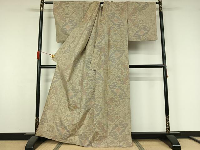平和屋着物▽本場大島紬　単衣　7マルキ　松皮菱花文　正絹　逸品　AABK3870jh