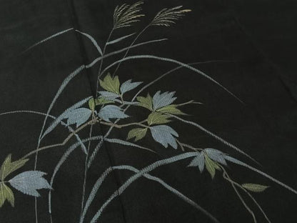 平和屋着物▽訪問着　無双　紗袷　紗×紗　手描き　薄　黒地　金彩　正絹　逸品　AABK3873jh