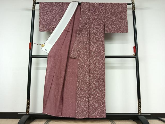 平和屋着物▽上質な小紋　単衣　花唐草文　高島屋扱い　正絹　逸品　未使用　AABK3874jh