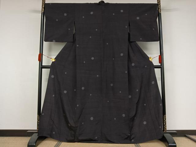 平和屋着物▽結城紬　単衣　100亀甲　飛び亀甲柄　丸文　正絹　逸品　AABK3875jh