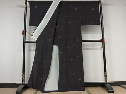 平和屋着物▽結城紬　単衣　100亀甲　飛び亀甲柄　丸文　正絹　逸品　AABK3875jh