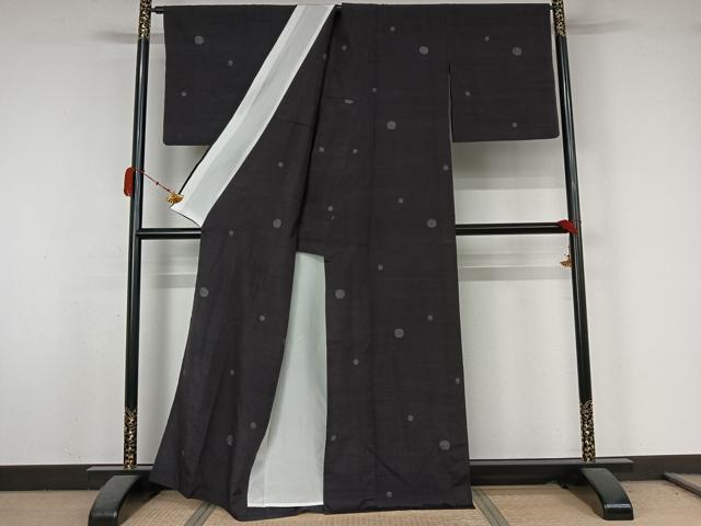 平和屋着物▽結城紬　単衣　100亀甲　飛び亀甲柄　丸文　正絹　逸品　AABK3875jh
