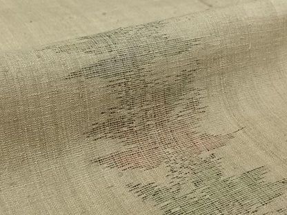 平和屋着物▽上質な紬　単衣　ちぢみ織　笹の葉文　正絹　逸品　AABK3876jh