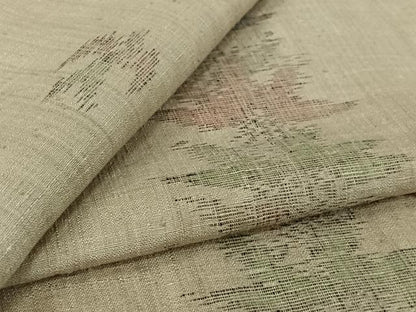 平和屋着物▽上質な紬　単衣　ちぢみ織　笹の葉文　正絹　逸品　AABK3876jh