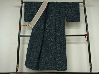 平和屋着物▽小紋　単衣　立波花文　AABK3877jh