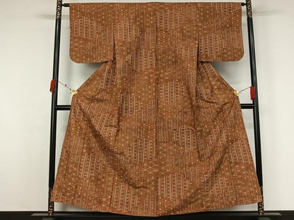 平和屋着物▽上質な紬　単衣　琉球絣文様　正絹　逸品　AABK3878jh