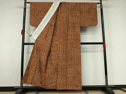 平和屋着物▽上質な紬　単衣　琉球絣文様　正絹　逸品　AABK3878jh