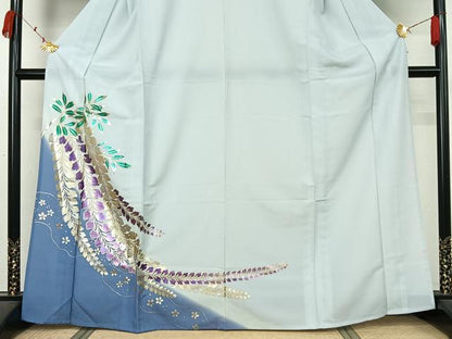 平和屋着物▽訪問着　単衣　藤花房　暈し染め　金銀彩　洗える着物　AABK3879jh